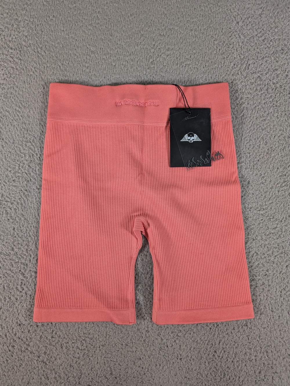 Civil Regime Now Or Never Demie Biker Shorts Womens Small Coral Ribbed Gym Yoga